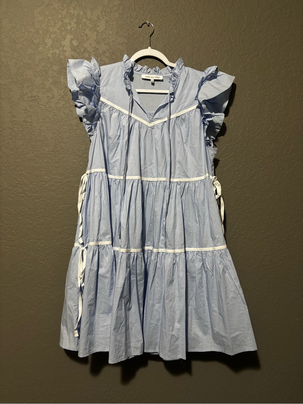 Sofie The Label Light Blue Ruffle Sleeve Tiered Dress